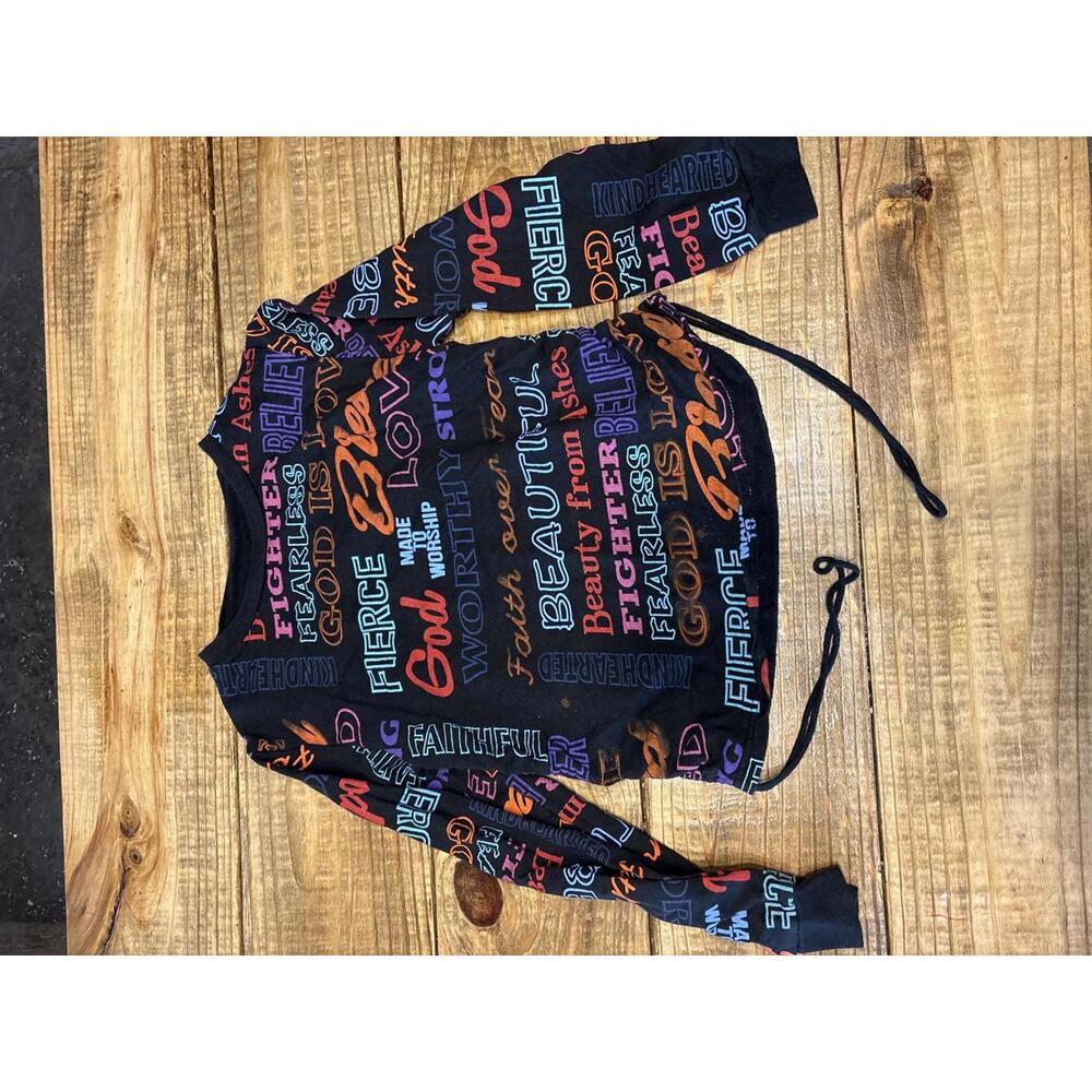 On Fire Girls Size 12 Graphic Sweatshirt Size M Black Multi-Color God